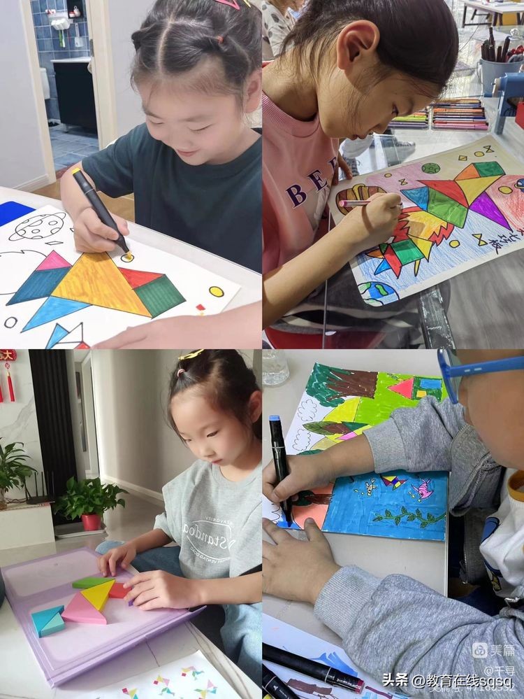 七巧板拼图美丽校园,七巧板拼贴画一年级