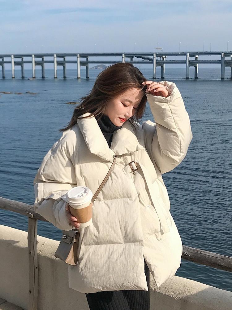 冬季棉服长款韩系穿搭,冬日棕色系两面穿棉服穿搭