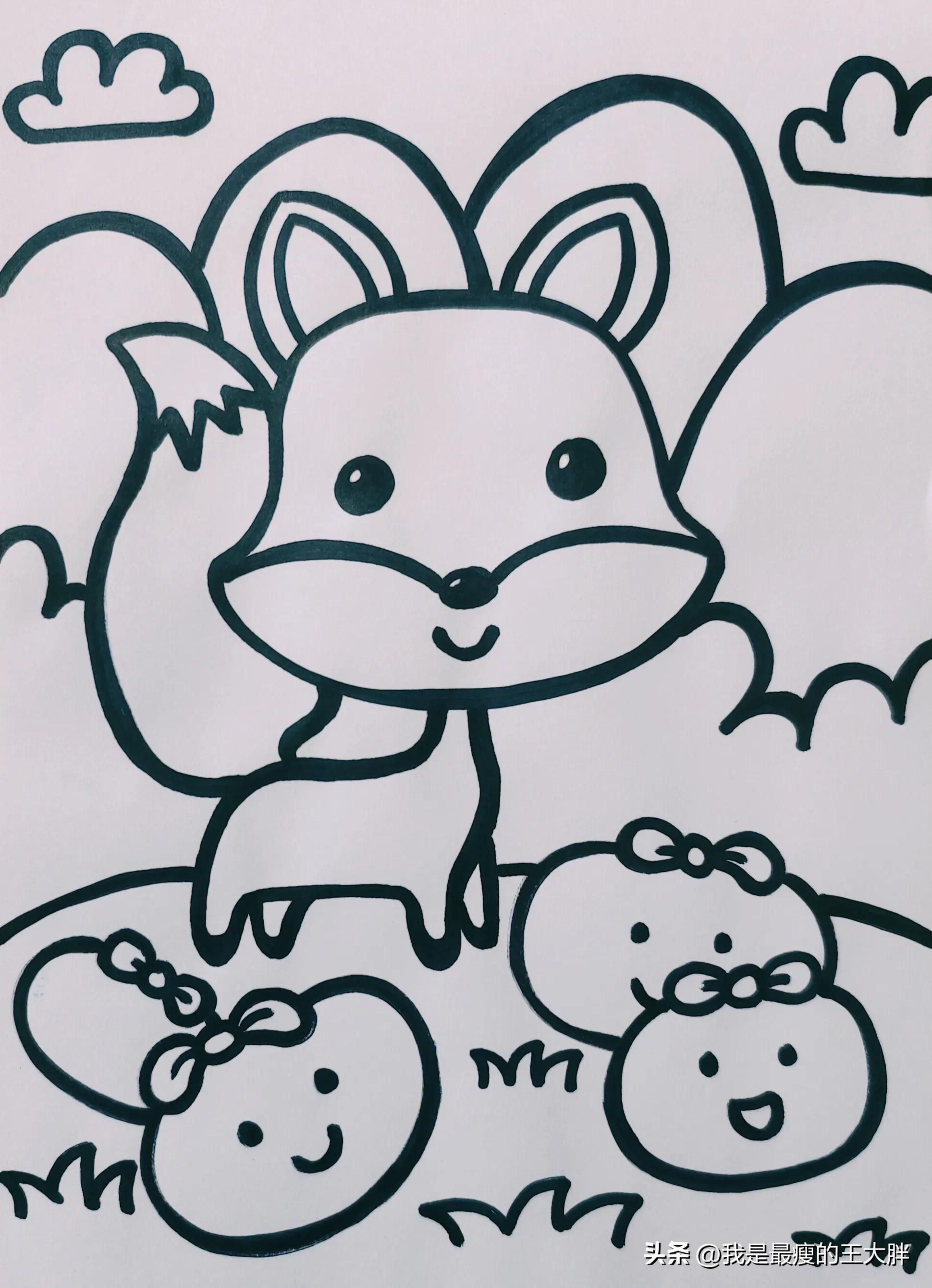 小猫小狗小狐狸小猪简笔画,小兔子和小狐狸图片简笔画