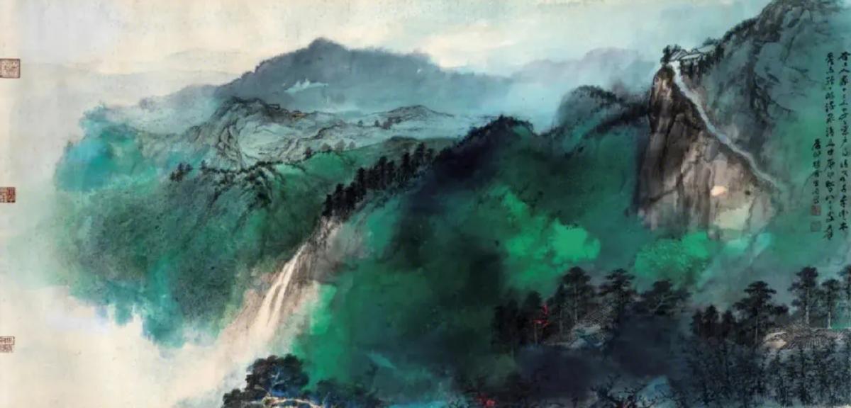 张大千的泼彩山水步骤,张大千泼墨泼彩山水赏析