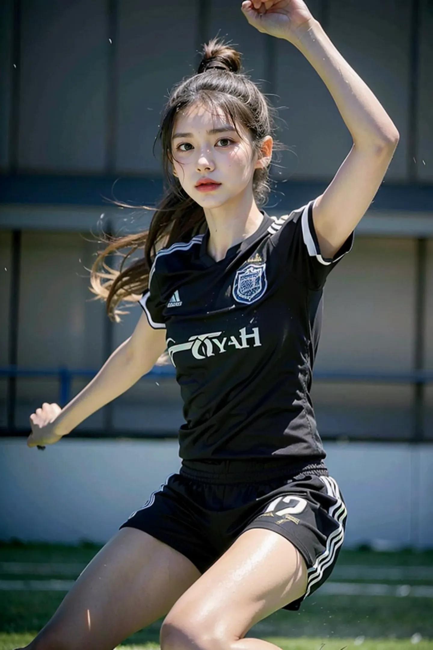 足球场上最美的女孩,足球场上踢球的女生