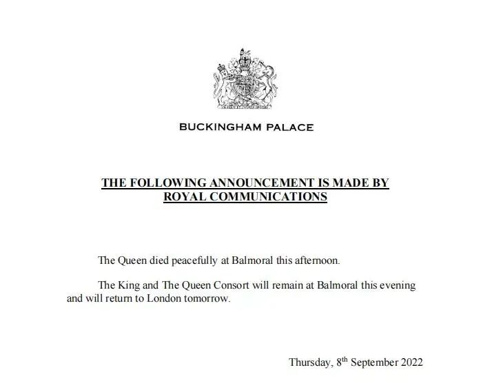 各国悼念英国女王去世,英国全国悼念女王默哀